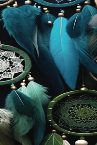 Dream Journal: Blue and Green Themed Dream Catchers and Feathers with Beads, Hardcover, Blank Pages, 200 Pages, Wide Ruled, 6 x 14 x 9.21