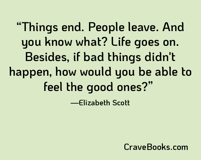 Things end. People leave. And you know what? Life goes on. Besides, if bad things didn't happen, how would you be able to feel the good ones?