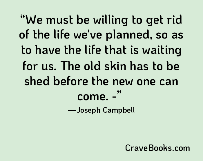 We must be willing to get rid of the life we've planned, so as to have the life that is waiting for us. The old skin has to be shed before the new one can come. -