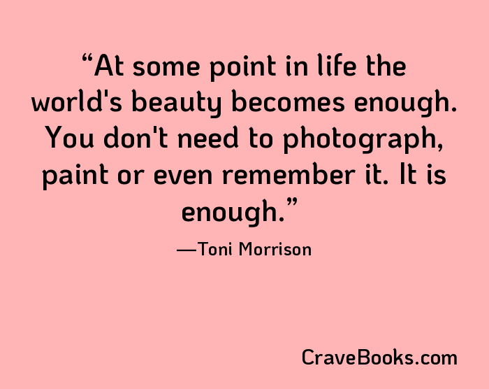 At some point in life the world's beauty becomes enough. You don't need to photograph, paint or even remember it. It is enough.