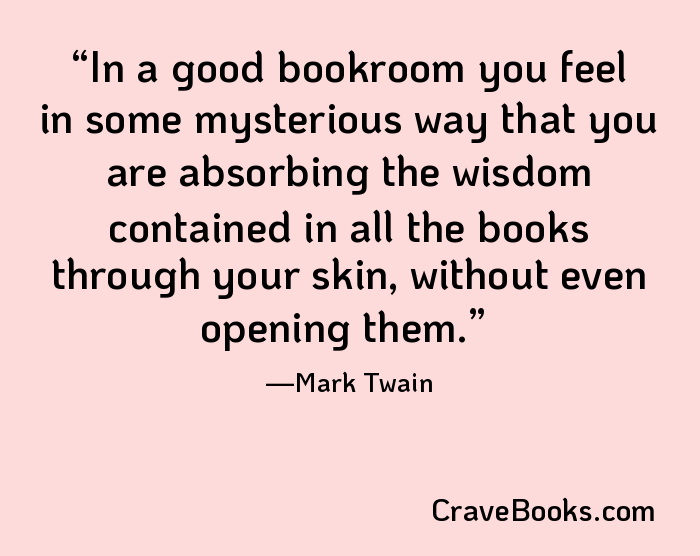 In a good bookroom you feel in some mysterious way that you are absorbing the wisdom contained in all the books through your skin, without even opening them.