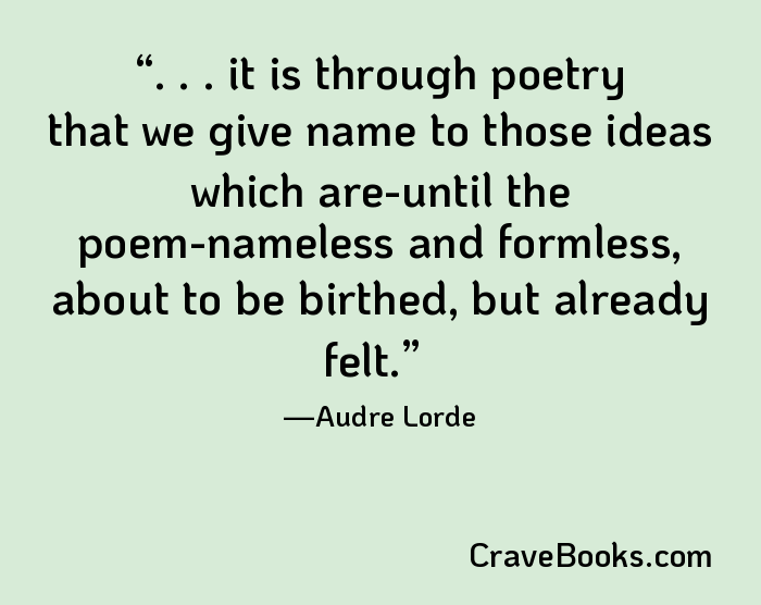 . . . it is through poetry that we give name to those ideas which are-until the poem-nameless and formless, about to be birthed, but already felt.