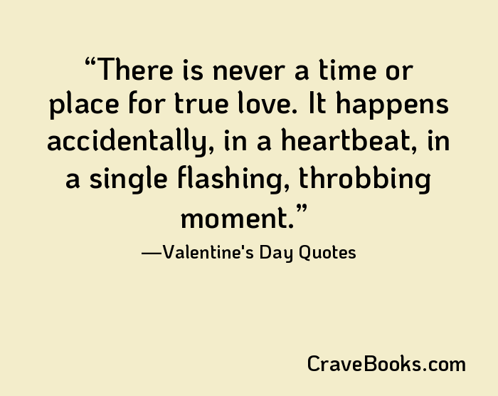 There is never a time or place for true love. It happens accidentally, in a heartbeat, in a single flashing, throbbing moment.