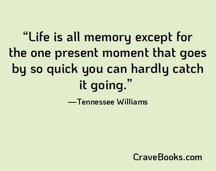 Life is all memory except for the one present moment that goes by so quick you can hardly catch it going.