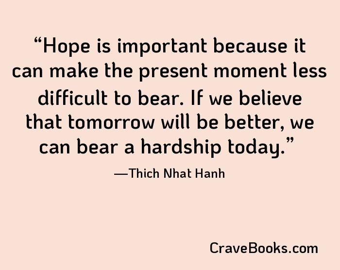 Hope is important because it can make the present moment less difficult to bear. If we believe that tomorrow will be better, we can bear a hardship today.