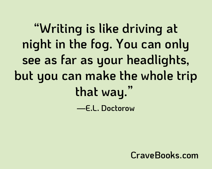 Writing is like driving at night in the fog. You can only see as far as your headlights, but you can make the whole trip that way.