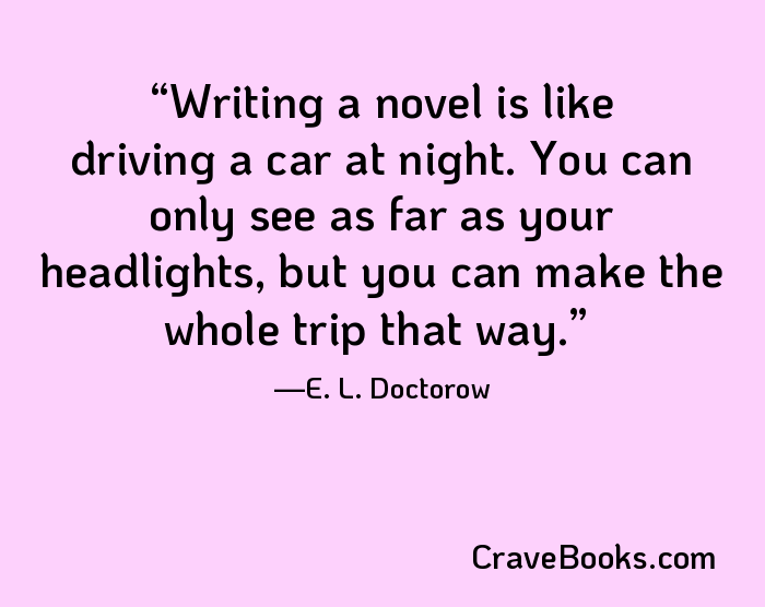 Writing a novel is like driving a car at night. You can only see as far as your headlights, but you can make the whole trip that way.