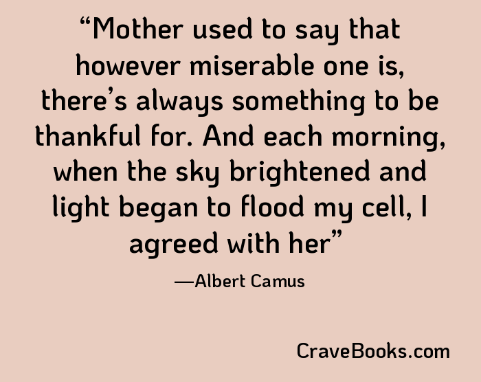 Mother used to say that however miserable one is, there’s always something to be thankful for. And each morning, when the sky brightened and light began to flood my cell, I agreed with her