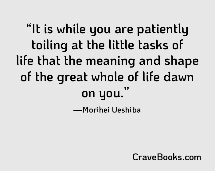 It is while you are patiently toiling at the little tasks of life that the meaning and shape of the great whole of life dawn on you.
