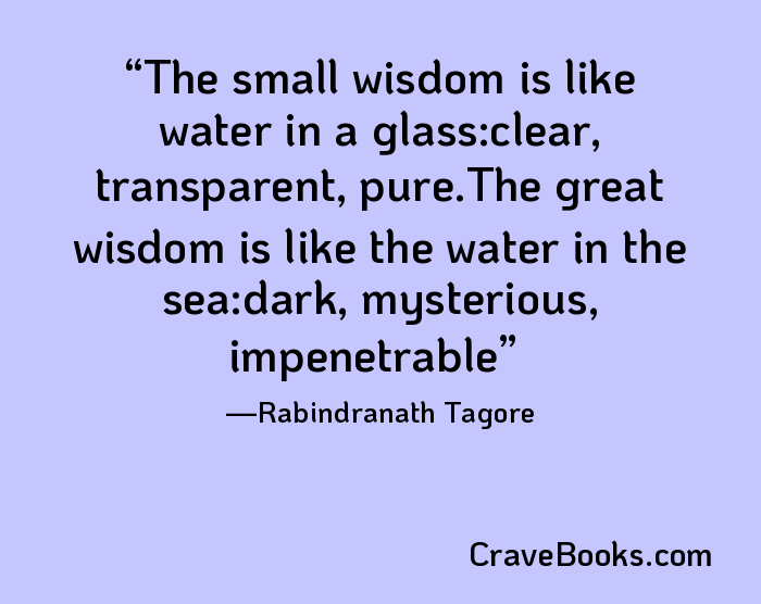 The small wisdom is like water in a glass:clear, transparent, pure.The great wisdom is like the water in the sea:dark, mysterious, impenetrable