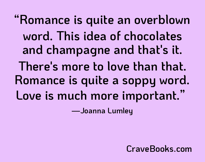 Romance is quite an overblown word. This idea of chocolates and champagne and that's it. There's more to love than that. Romance is quite a soppy word. Love is much more important.
