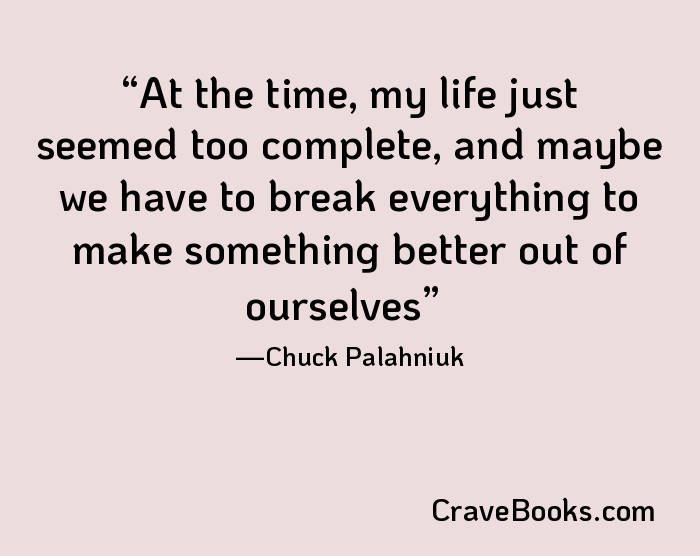 At the time, my life just seemed too complete, and maybe we have to break everything to make something better out of ourselves