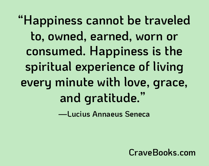 Happiness cannot be traveled to, owned, earned, worn or consumed. Happiness is the spiritual experience of living every minute with love, grace, and gratitude.