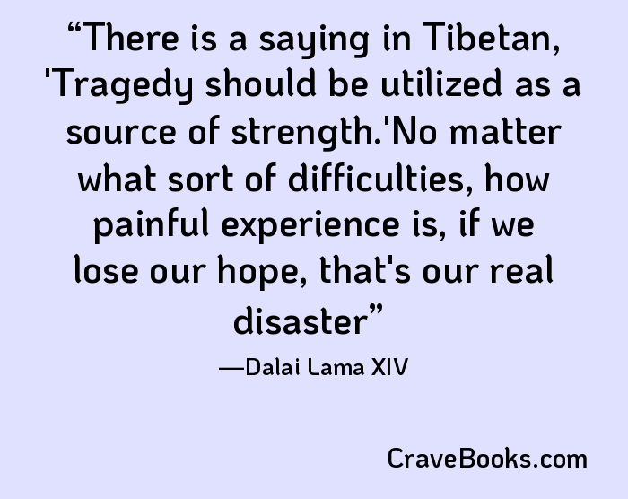 There is a saying in Tibetan, 'Tragedy should be utilized as a source of strength.'No matter what sort of difficulties, how painful experience is, if we lose our hope, that's our real disaster
