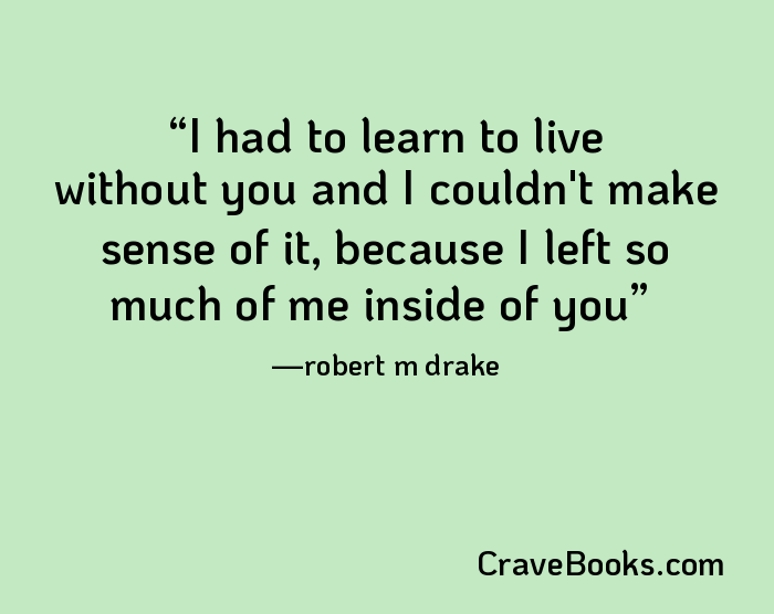 I had to learn to live without you and I couldn't make sense of it, because I left so much of me inside of you