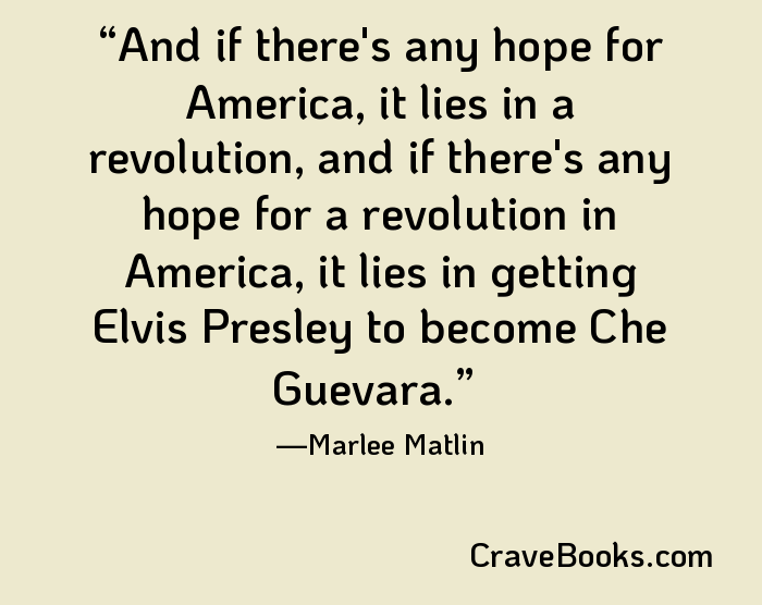 And if there's any hope for America, it lies in a revolution, and if there's any hope for a revolution in America, it lies in getting Elvis Presley to become Che Guevara.