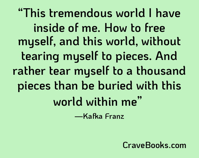 This tremendous world I have inside of me. How to free myself, and this world, without tearing myself to pieces. And rather tear myself to a thousand pieces than be buried with this world within me