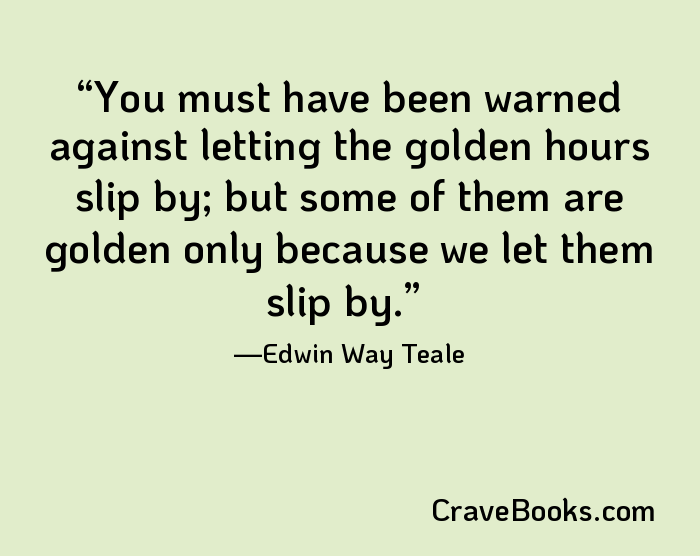 You must have been warned against letting the golden hours slip by; but some of them are golden only because we let them slip by.