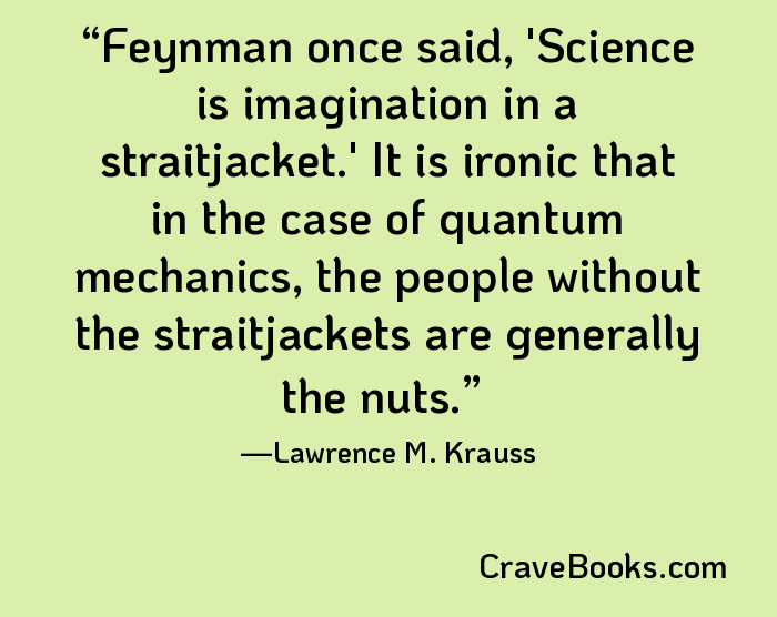 Feynman once said, 'Science is imagination in a straitjacket.' It is ironic that in the case of quantum mechanics, the people without the straitjackets are generally the nuts.