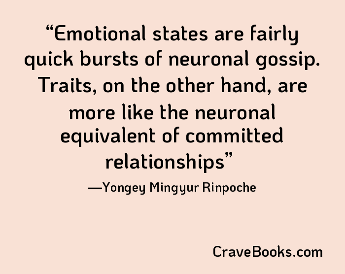 Emotional states are fairly quick bursts of neuronal gossip. Traits, on the other hand, are more like the neuronal equivalent of committed relationships