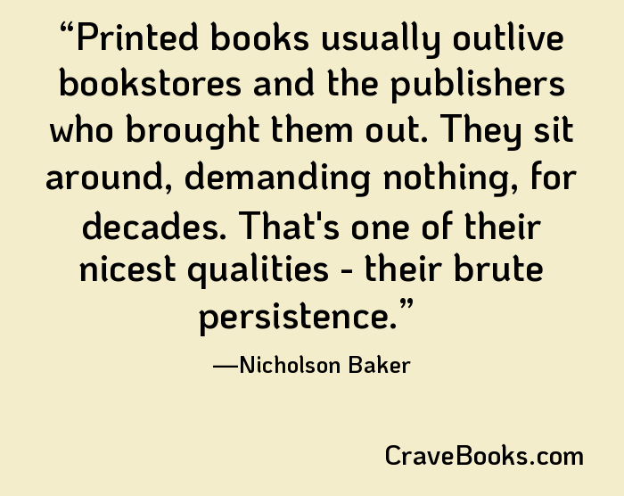 Printed books usually outlive bookstores and the publishers who brought them out. They sit around, demanding nothing, for decades. That's one of their nicest qualities - their brute persistence.